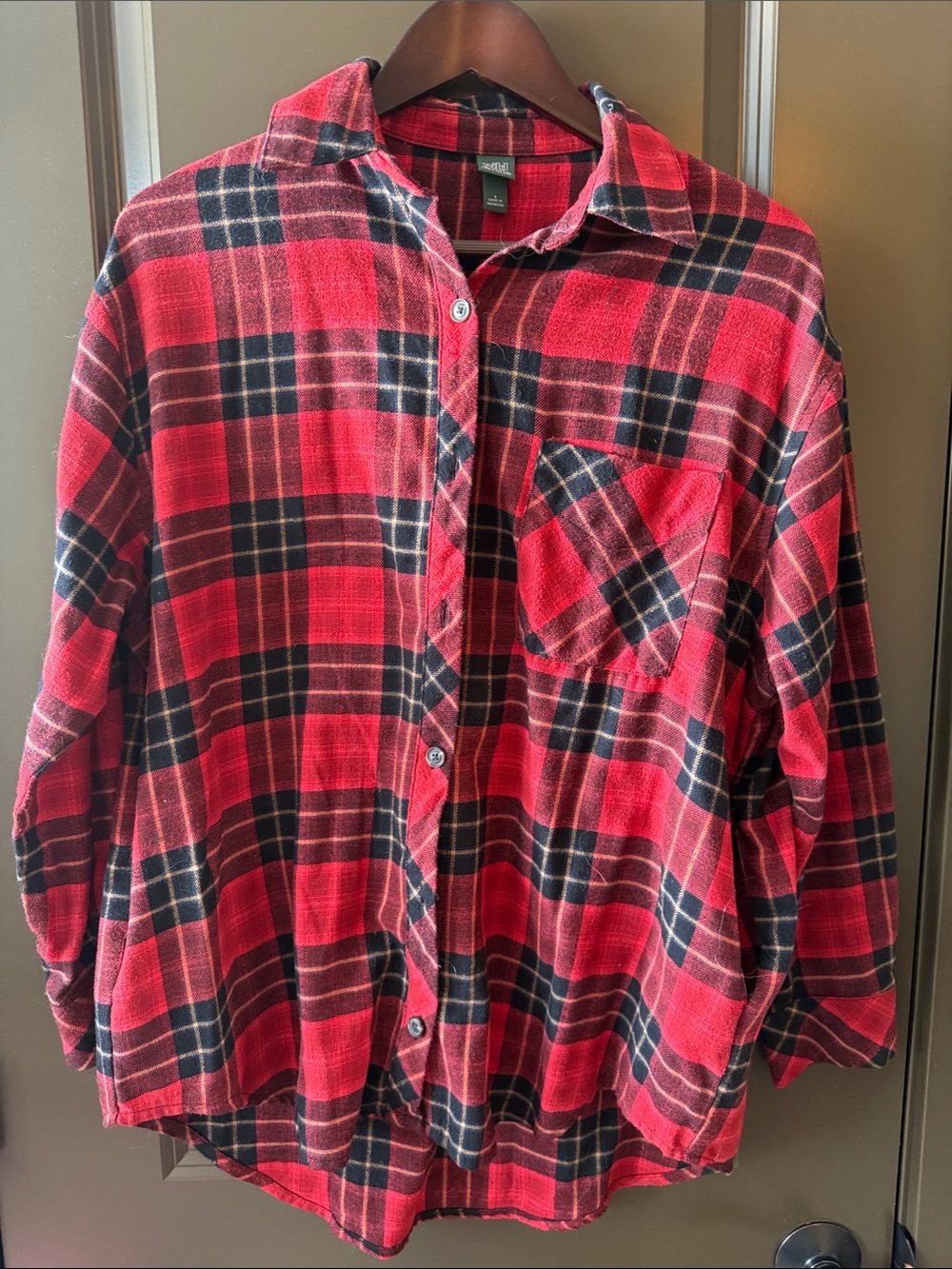 wild fable Red and Black Plaid Button-Front Shirt
